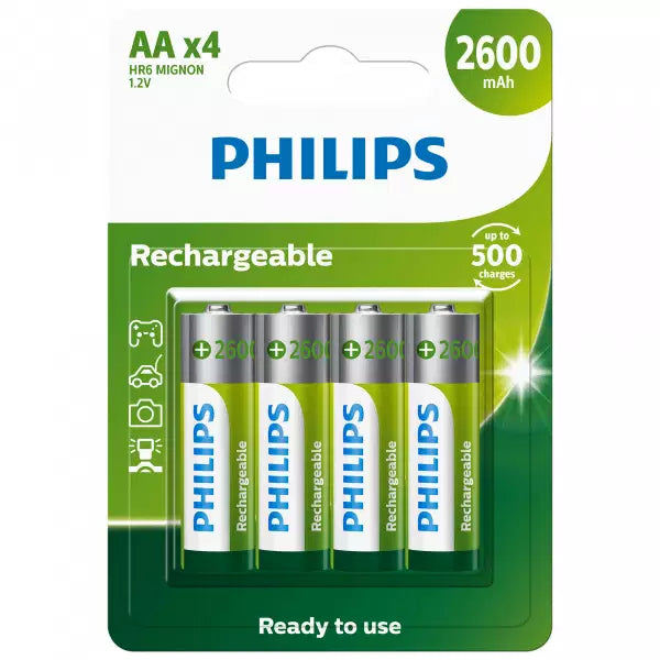 Philips R6B4B260 Rechargeable AA Batteries (4 per blister)